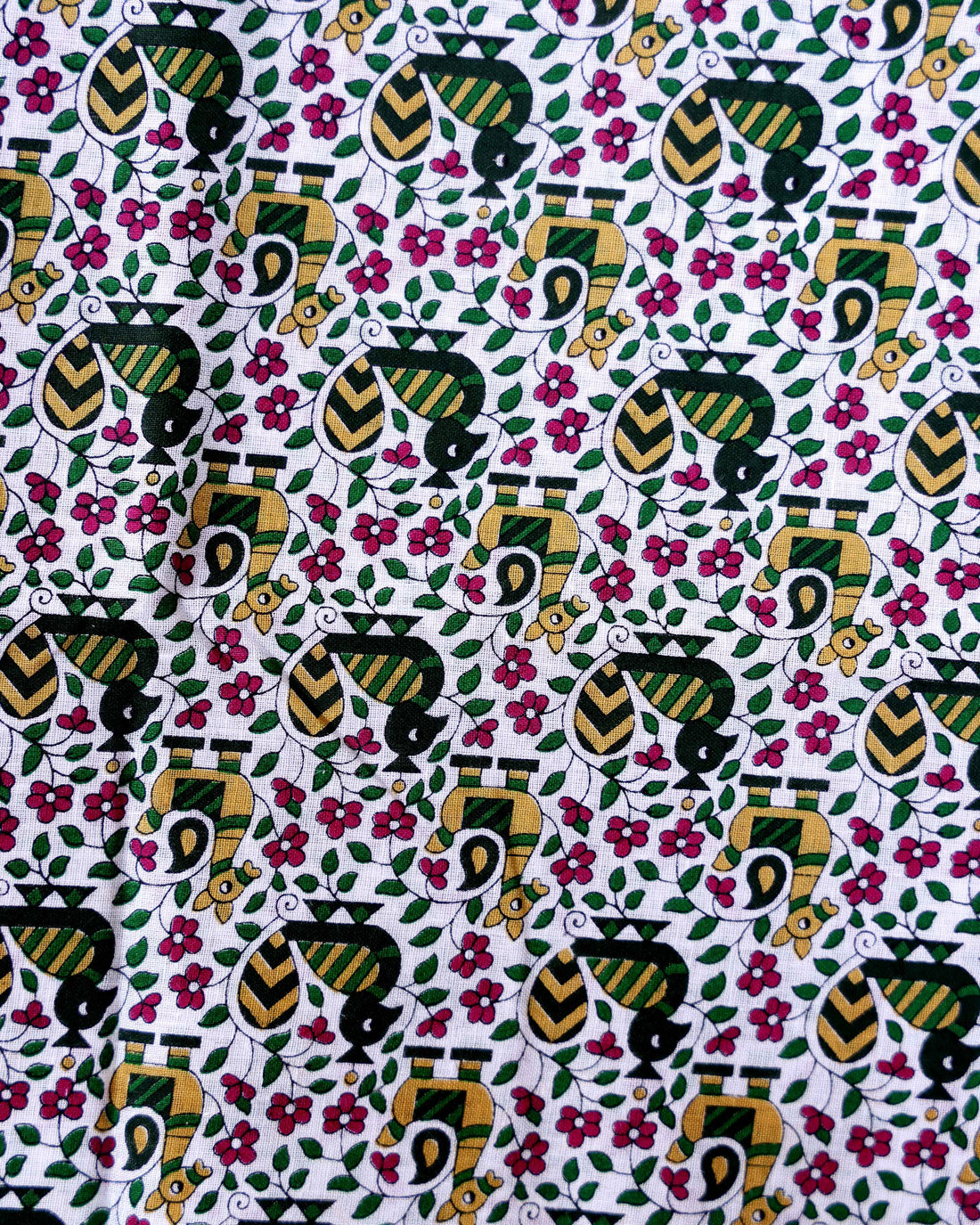 Traditional Khadi Cotton Saree with Contrast Printed Blouse and Tassel Accents - Pista Green