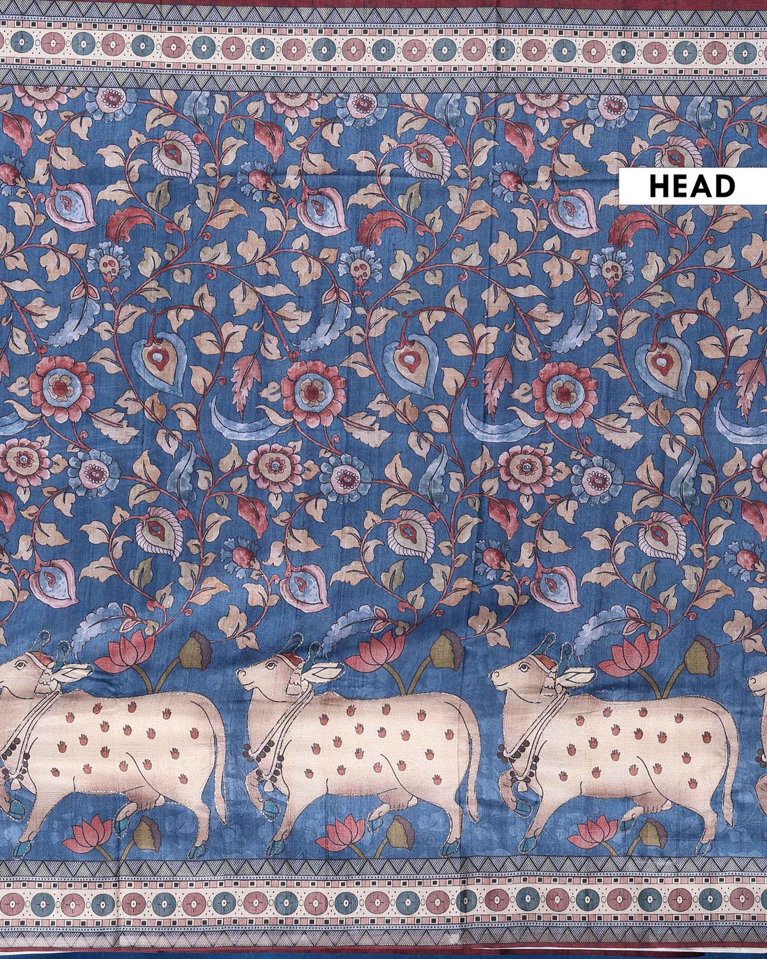 Traditional Dola Saree Delicate Floral & Animal Motifs and Elegant Woven Border - Blue