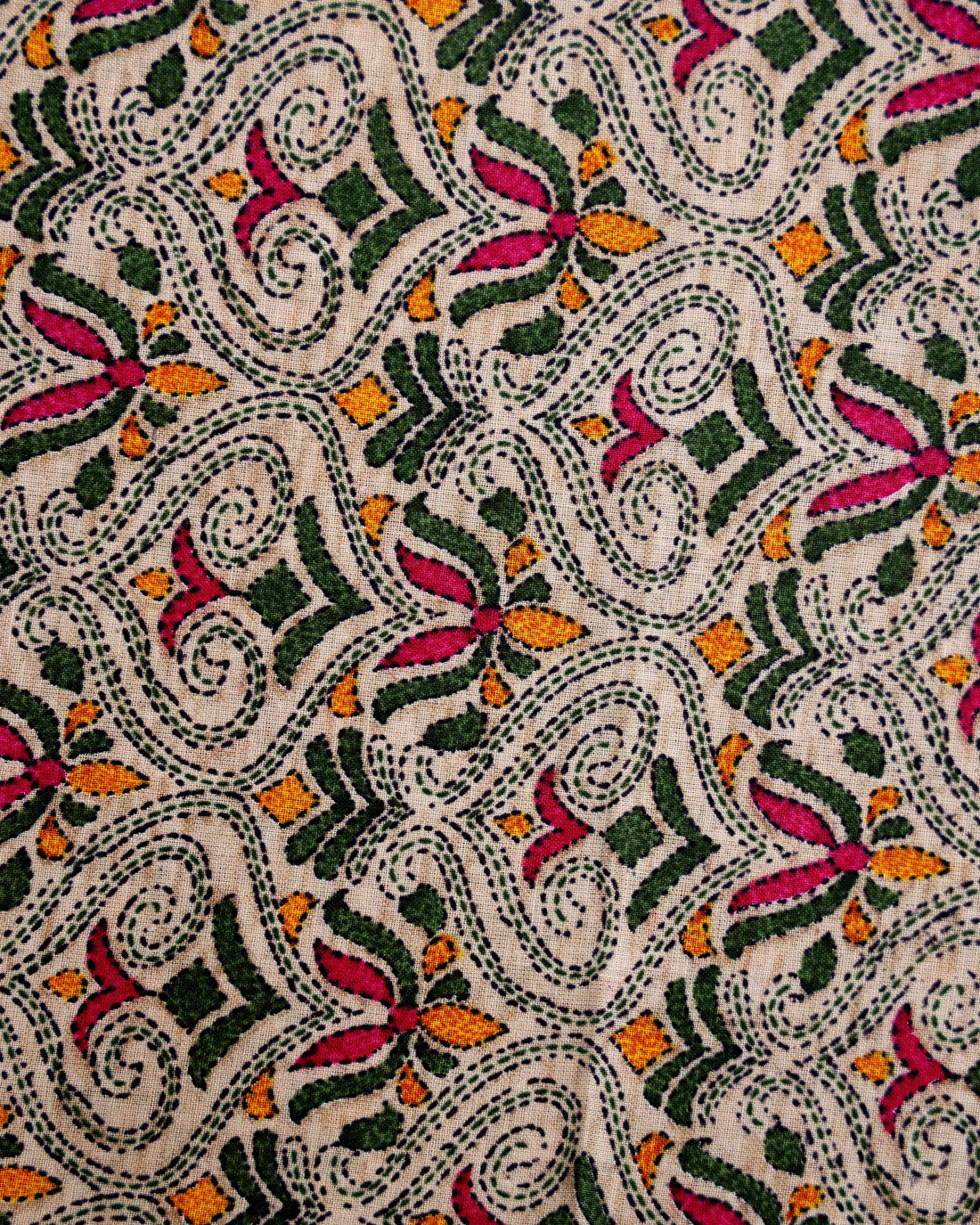 Traditional Khadi Cotton Saree with Contrast Printed Blouse and Tassel Accents - Light Green