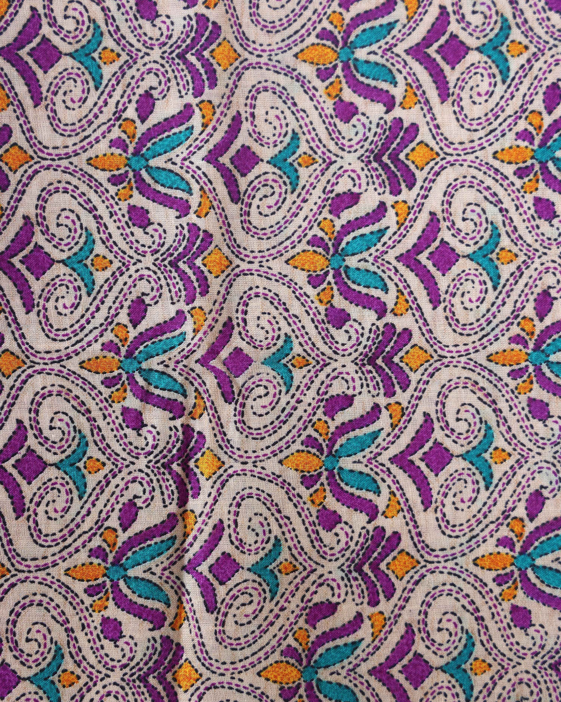 Traditional Khadi Cotton Saree with Contrast Printed Blouse and Tassel Accents - Lavender