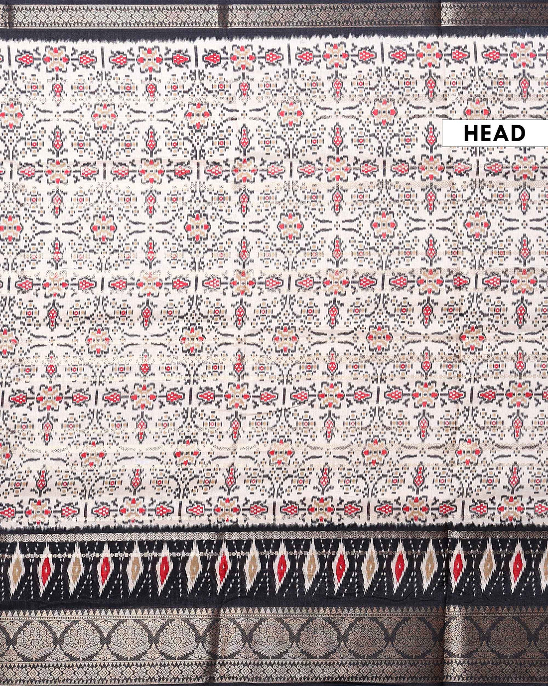 Traditional Dola Saree with All Over Pochampally Inspired Motifs and Elegant Zari Woven Border - Off White