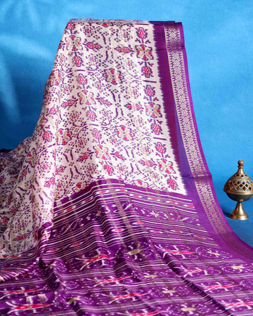 Traditional Dola Saree with All Over Pochampally Inspired Motifs and Elegant Zari Woven Border - Off White