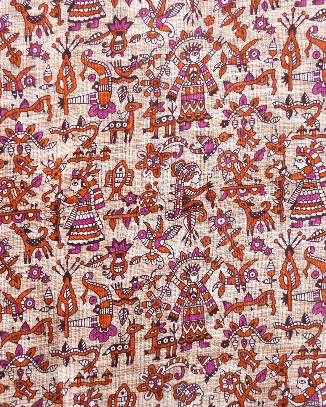 Traditional Khadi Cotton Saree with Contrast Printed Blouse and Tassel Accents - Peach