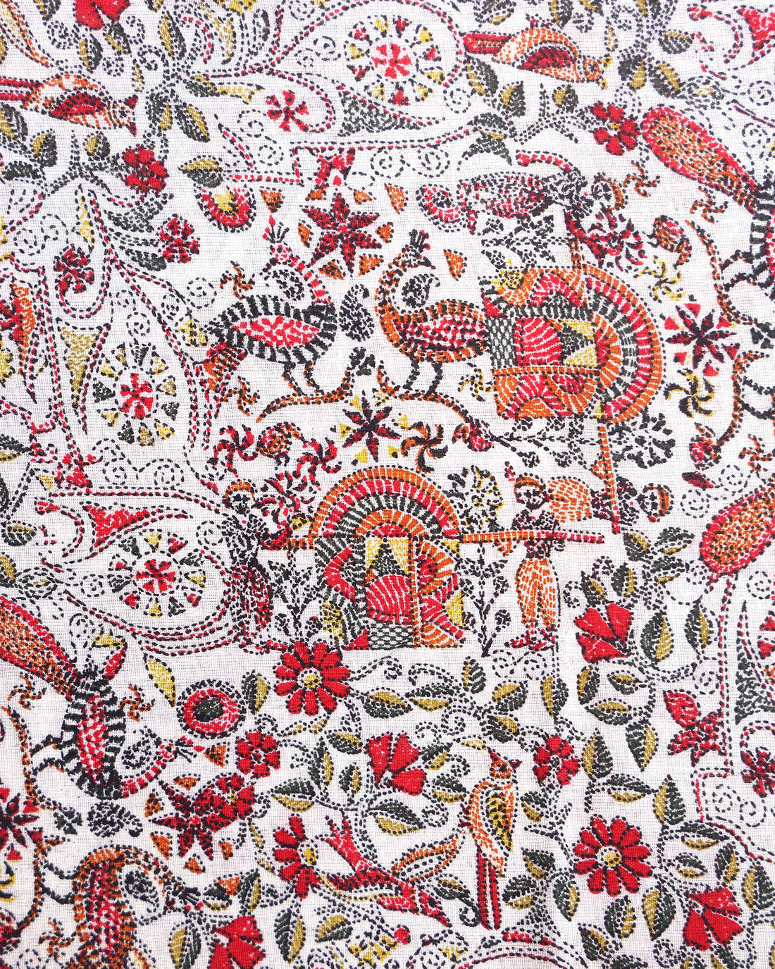 Traditional Khadi Cotton Saree with Contrast Printed Blouse and Tassel Accents - Peach