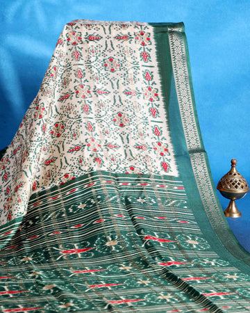 Traditional Dola Saree with All Over Pochampally Inspired Motifs and Elegant Zari Woven Border - Off White