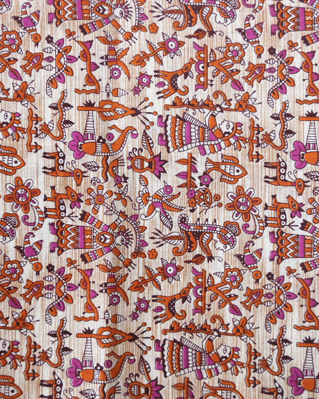 Traditional Khadi Cotton Saree with Contrast Printed Blouse and Tassel Accents - Peach-four