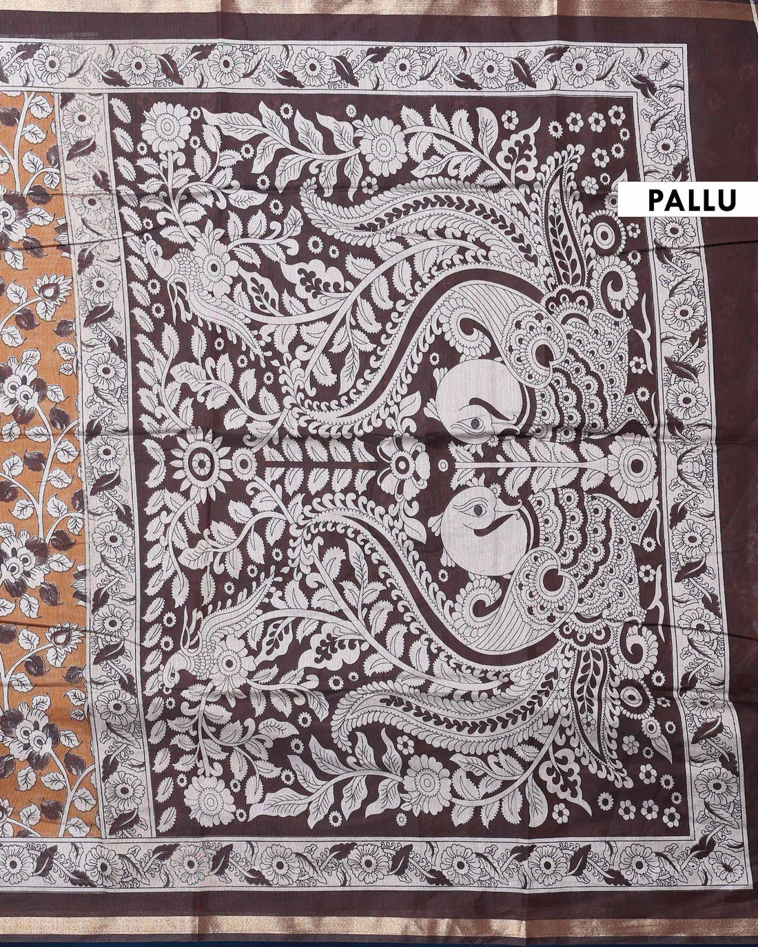 Elegant Semi Chanderi Saree with Intricate Floral and Peacock Motifs and Traditional Woven Border - Mustard