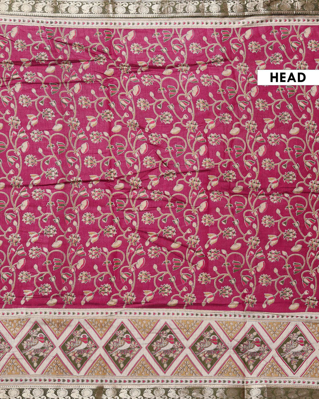 Elegant Semi Chanderi Saree with Floral Motifs and Traditional Contrast Woven Border - Magenta