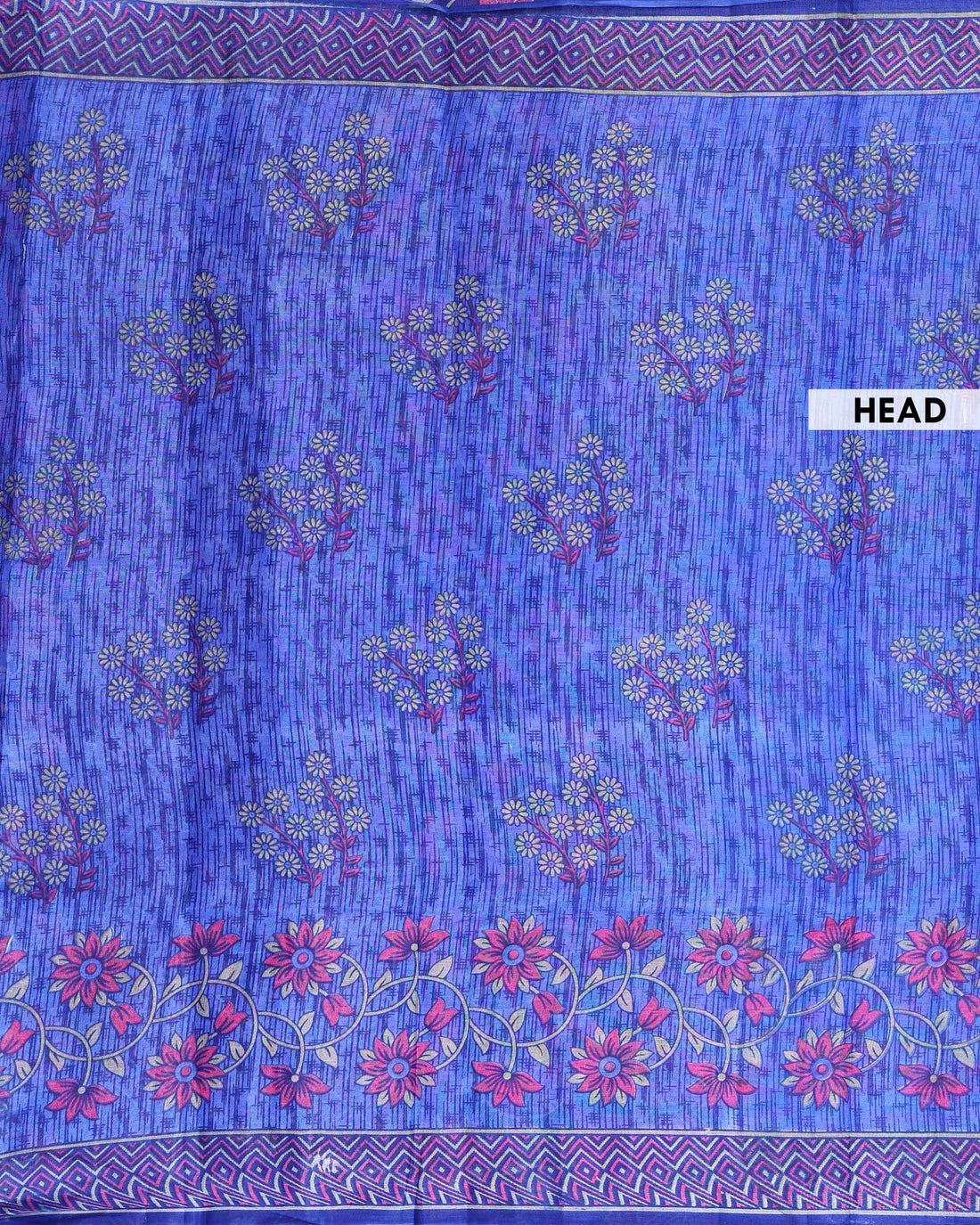 Elegant Voile Saree with Artistic Floral Vine Design and Traditional Geometric Woven Border - Royal Blue