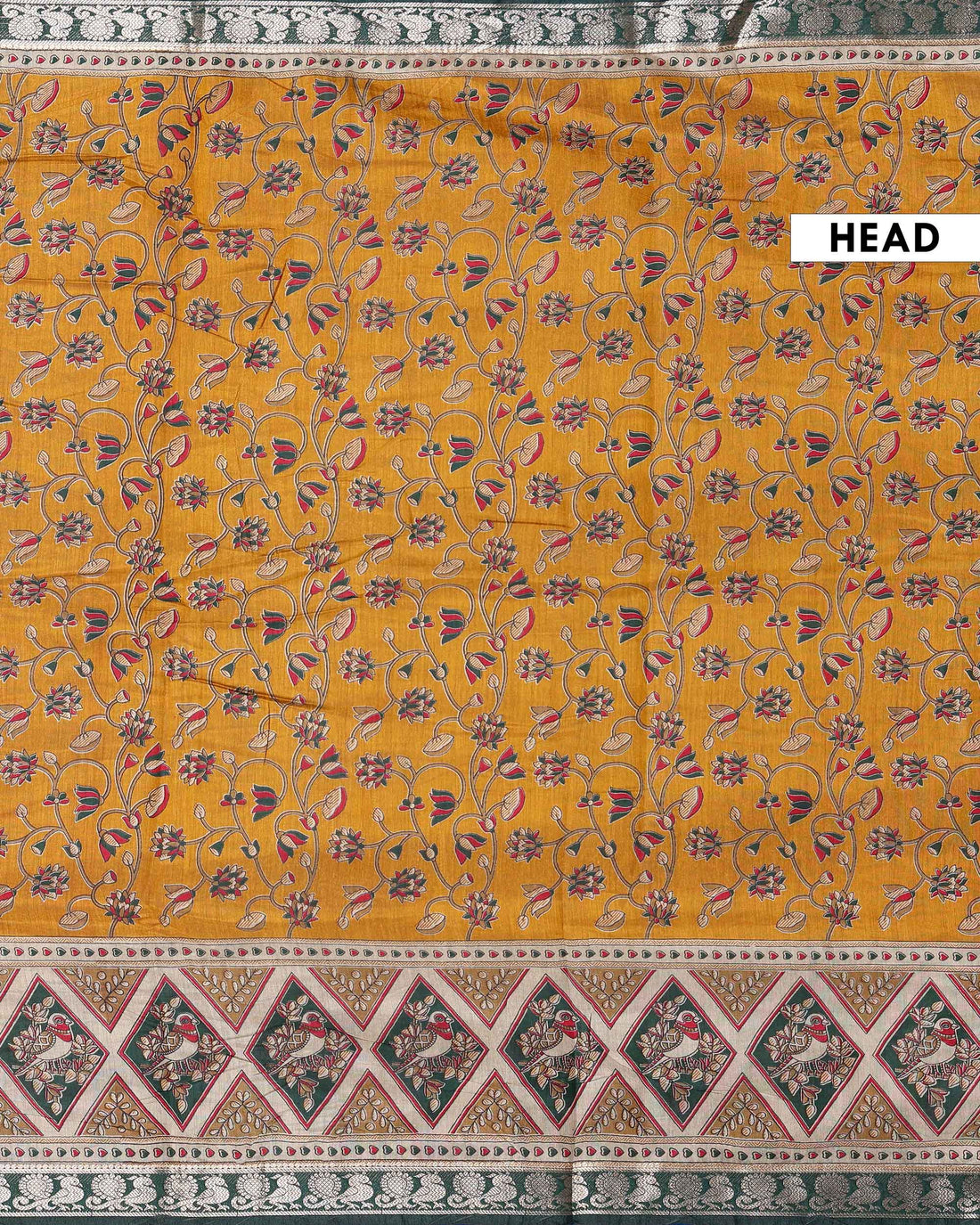 Elegant Semi Chanderi Saree with Floral Motifs and Traditional Contrast Woven Border - Yellow