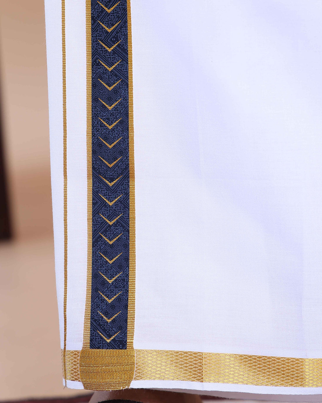 Elegant Men's Ethnic Full Sleeve Shirt & Dhoti Set with Zari Border - Blue