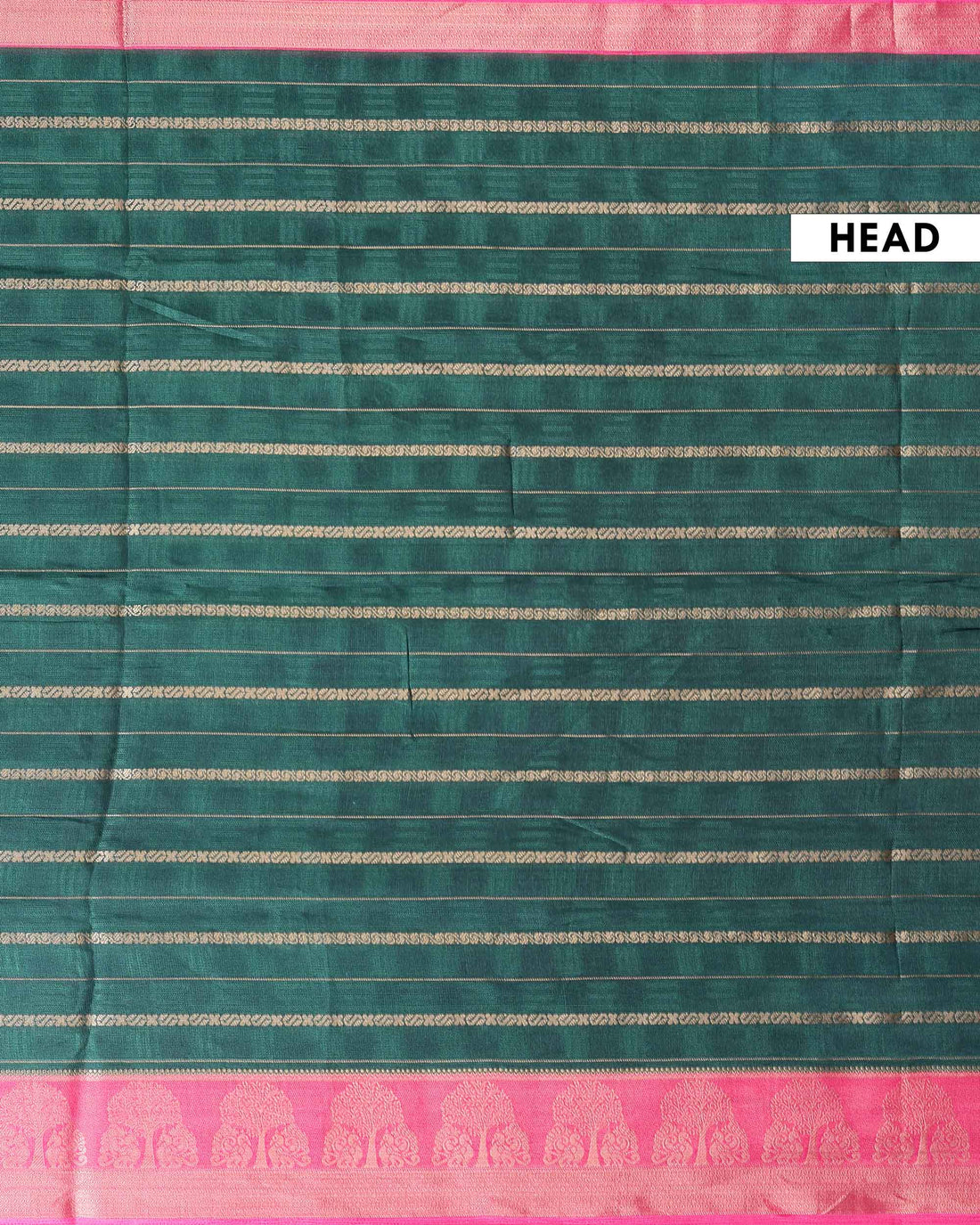 Elegant Dola Saree with Vertical Striped Body Design and Classic Contrast Woven Border - Dark Green