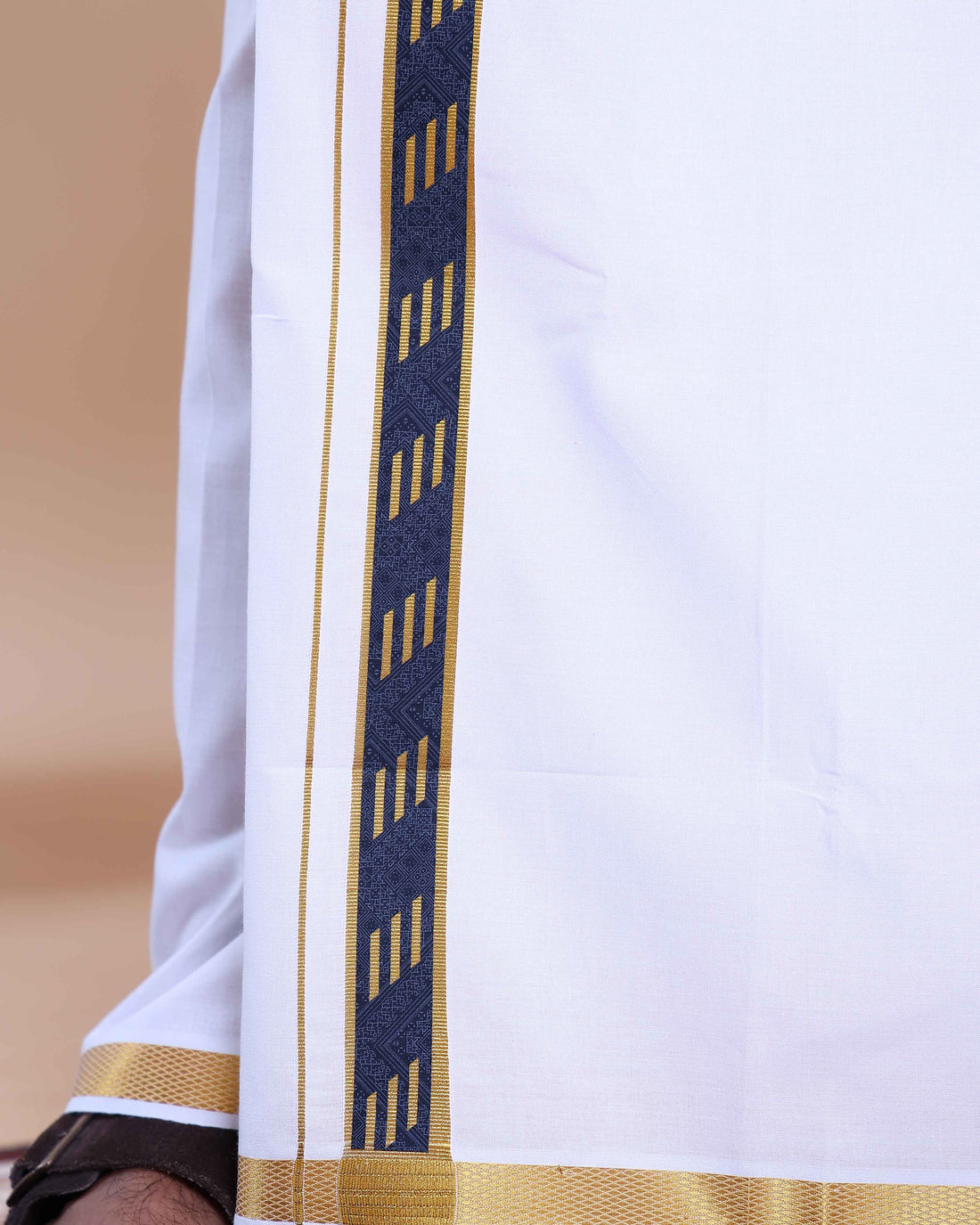 Elegant Men's Ethnic Full Sleeve Shirt & Dhoti Set with Zari Border - Blue