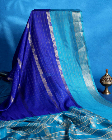 Elegant Dola Saree with Vertical Striped Body Design and Classic Contrast Woven Border - Royal Blue