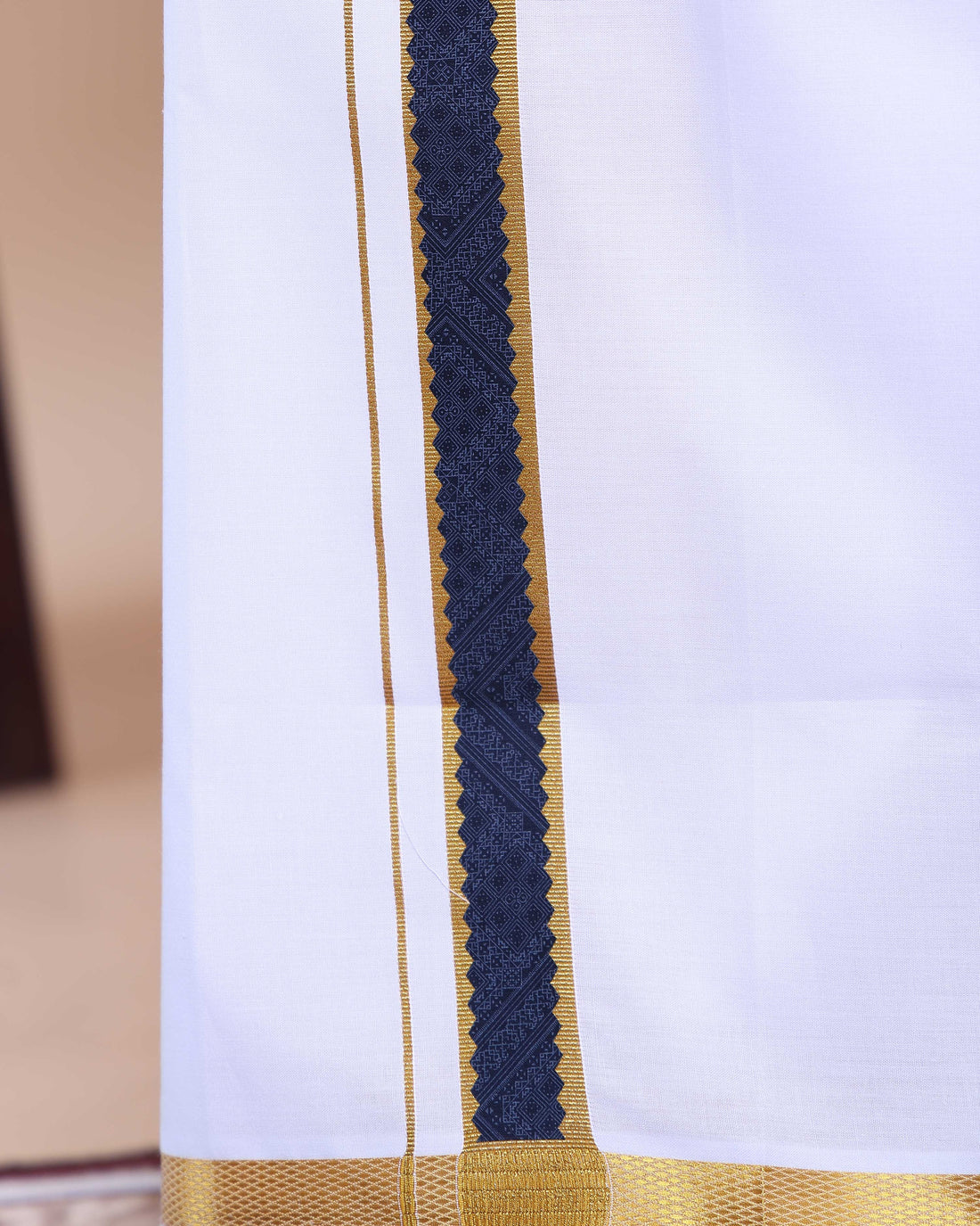 Elegant Men's Ethnic Full Sleeve Shirt & Dhoti Set with Zari Border - Blue