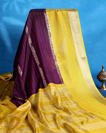 Elegant Dola Saree with Vertical Striped Body Design and Classic Contrast Woven Border - Dark Purple