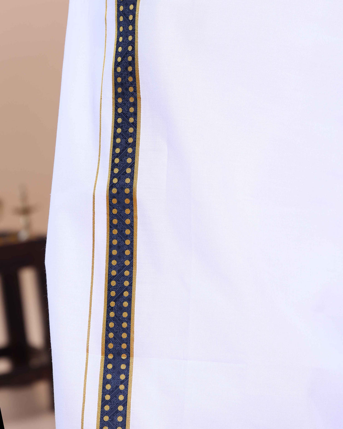 Elegant Men's Ethnic Full Sleeve Shirt & Dhoti Set with Zari Border - Blue