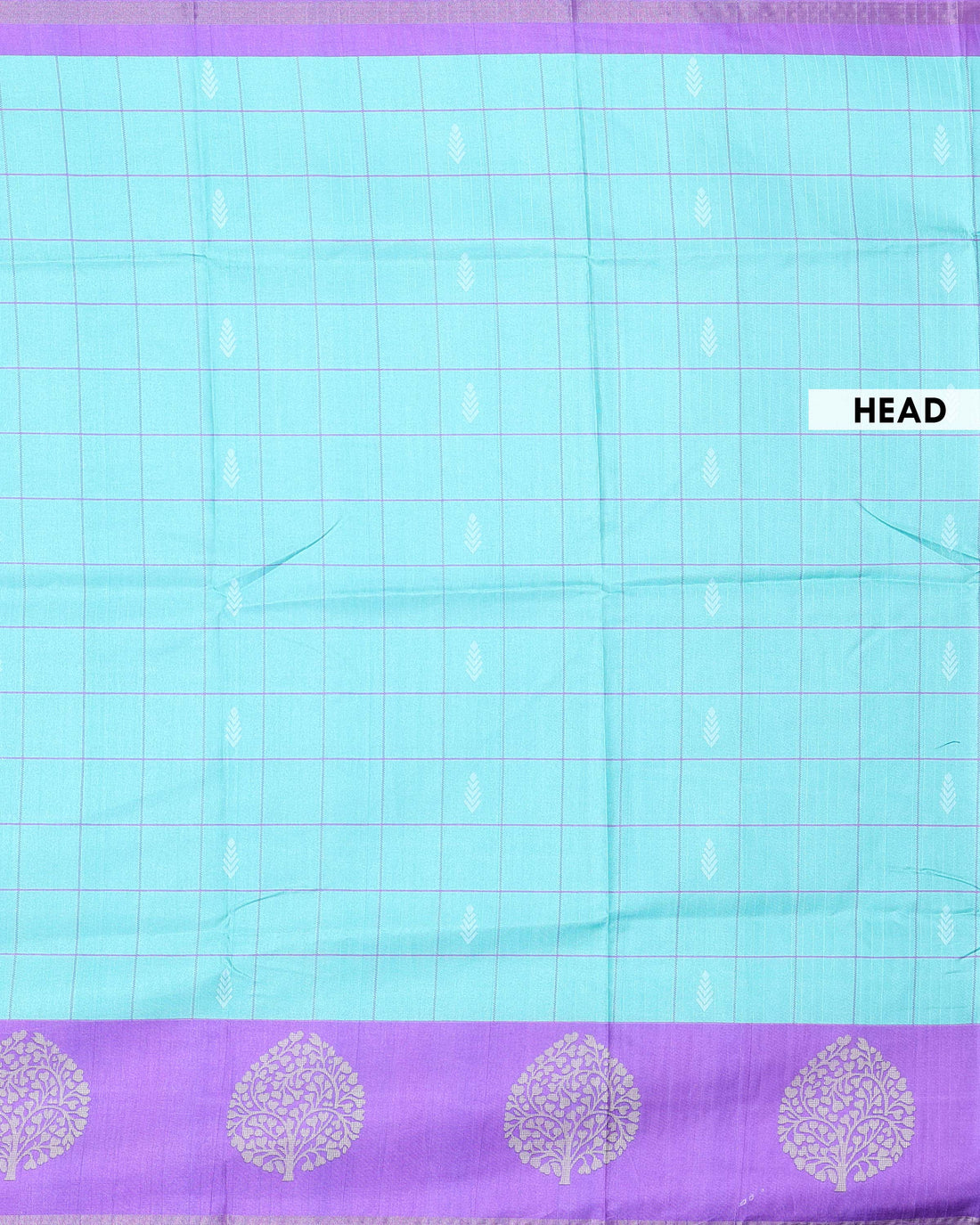 Elegant Raw Silk Saree with Checked Body Design and Traditional Tree Motif Woven Border - Aqua Green