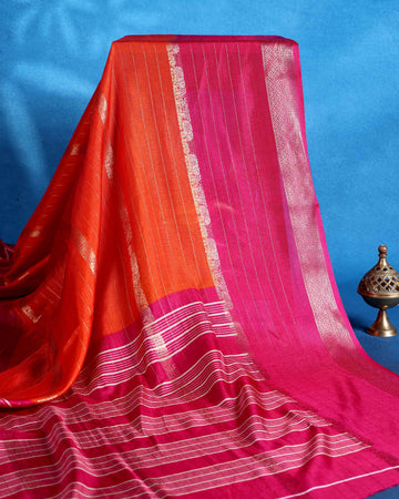 Elegant Dola Saree with Vertical Striped Body Design and Classic Contrast Woven Border - Orange