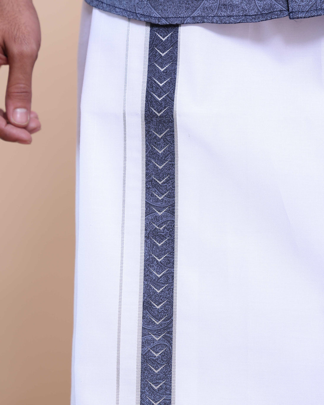 Elegant Men's Ethnic Half Sleeve Shirt & Dhoti Set with Zari Border - Blue