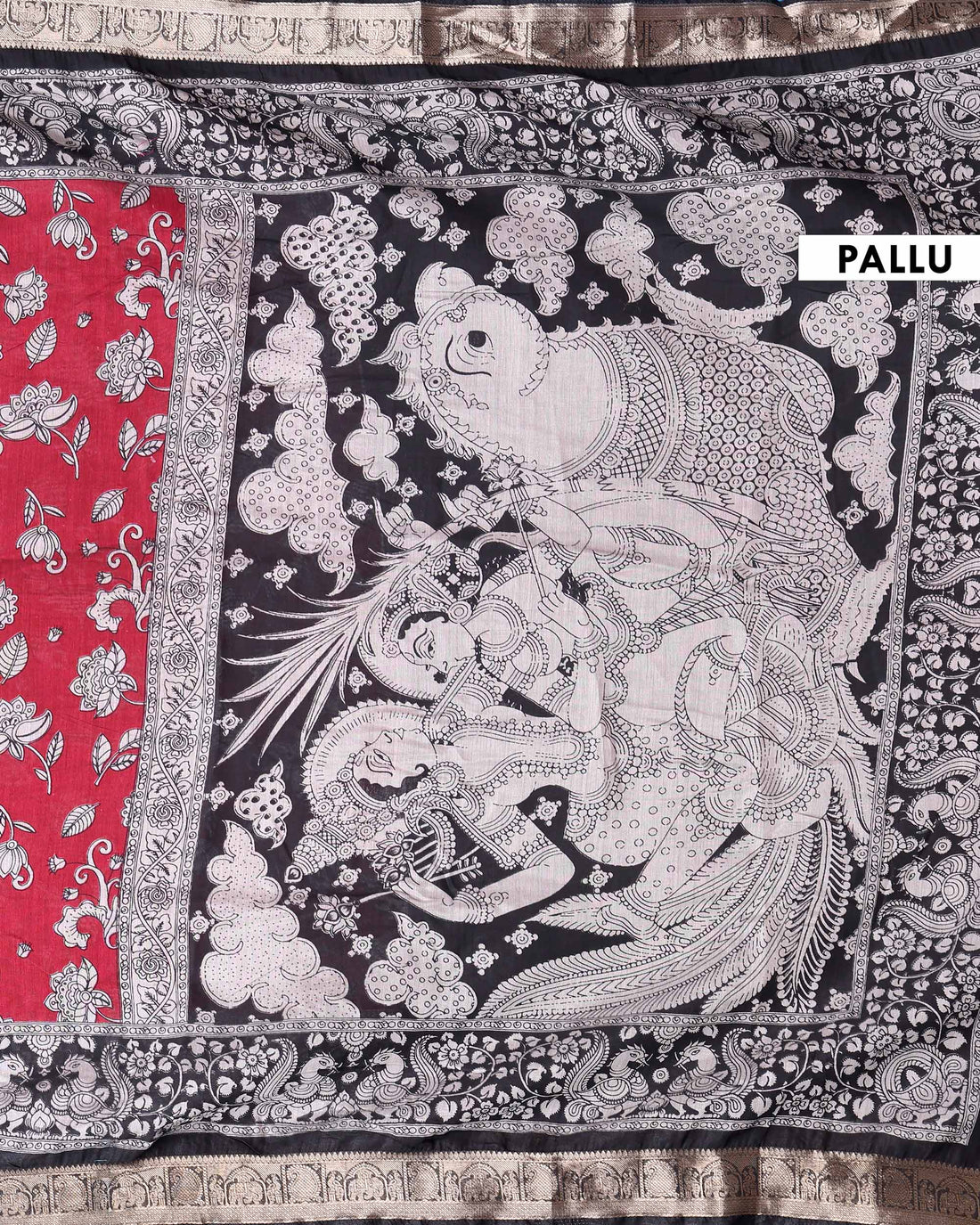 Elegant Semi Chanderi Saree with  Floral Motifs Intricate Contrast Pallu and Traditional Woven Border - Red