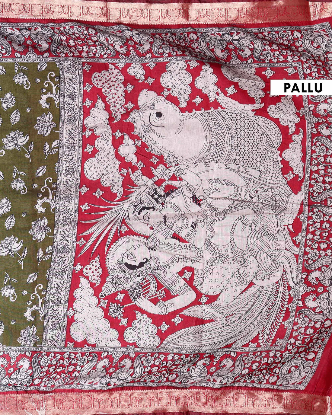 Elegant Semi Chanderi Saree with  Floral Motifs Intricate Contrast Pallu and Traditional Woven Border - Green