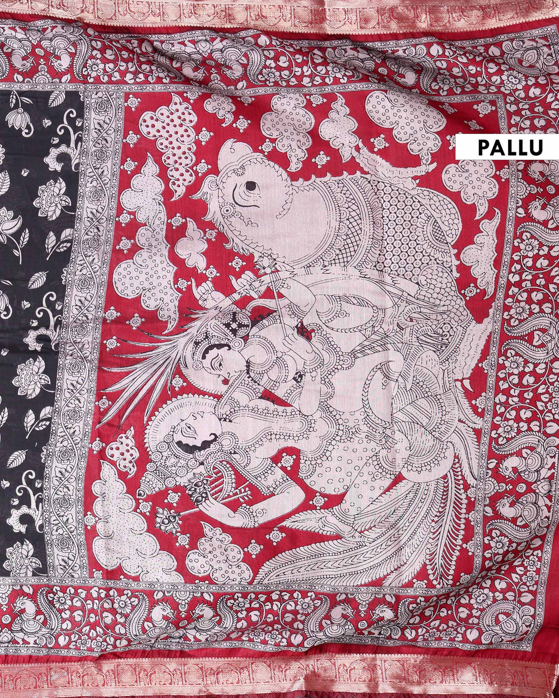 Elegant Semi Chanderi Saree with  Floral Motifs Intricate Contrast Pallu and Traditional Woven Border - Black