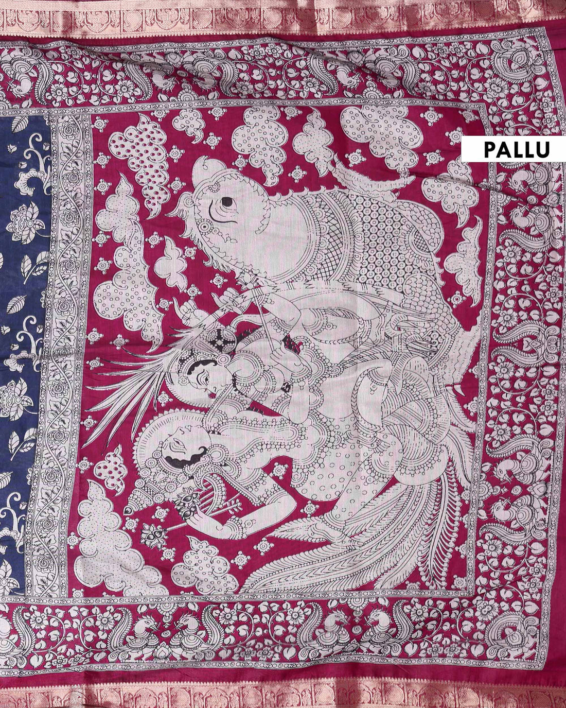 Elegant Semi Chanderi Saree with  Floral Motifs Intricate Contrast Pallu and Traditional Woven Border - Navy Blue