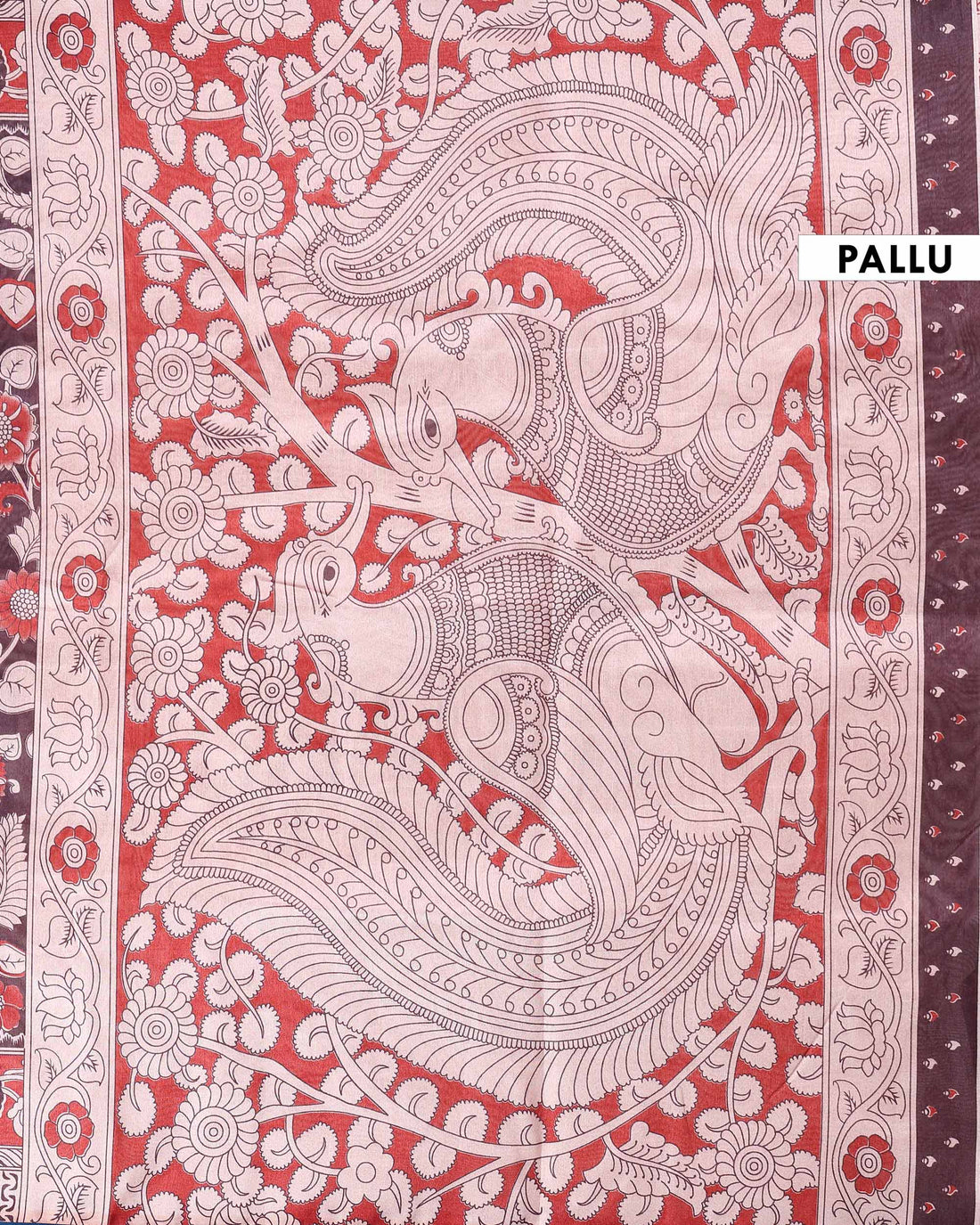 Traditional Raw Silk Saree with Floral Motifs Intricate Kalamkari Inspired Pallu and Woven Border - Dark Purple