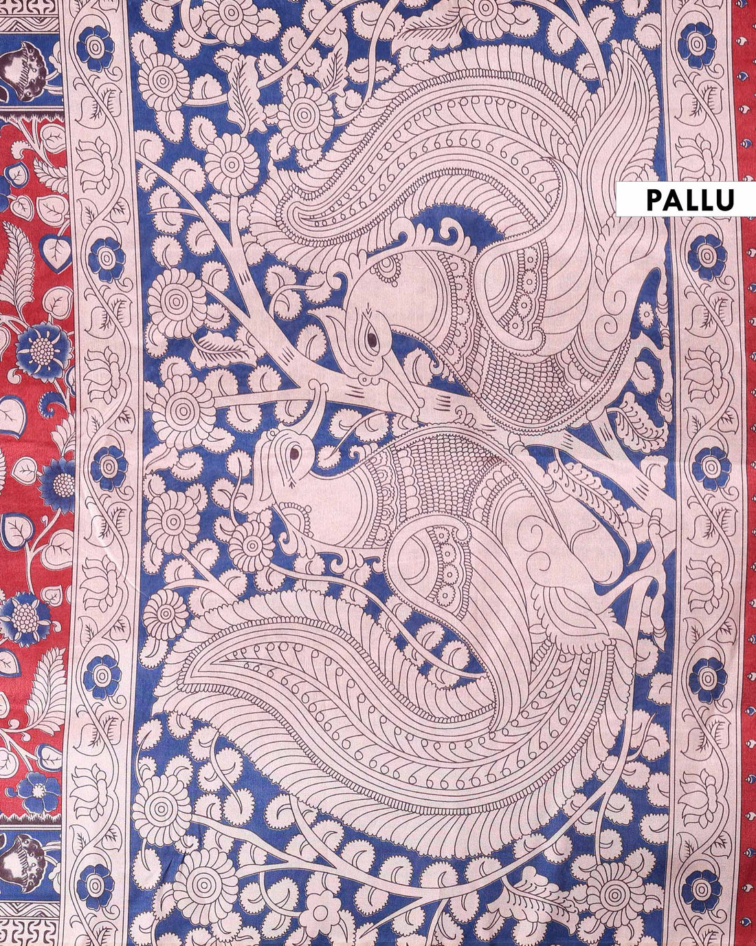 Traditional Raw Silk Saree with Floral Motifs Intricate Kalamkari Inspired Pallu and Woven Border - Red