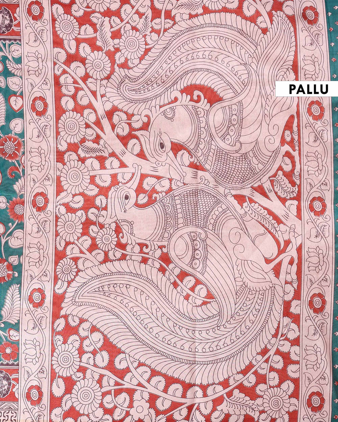 Traditional Raw Silk Saree with Floral Motifs Intricate Kalamkari Inspired Pallu and Woven Border - Green