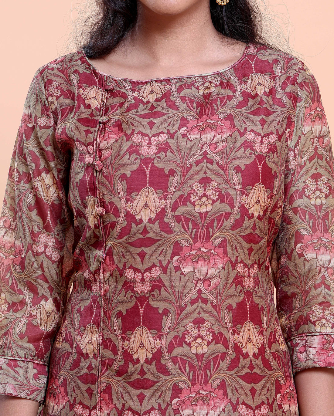 Women's A-Line Kurta with All-Over Ethnic Floral Print - Maroon
