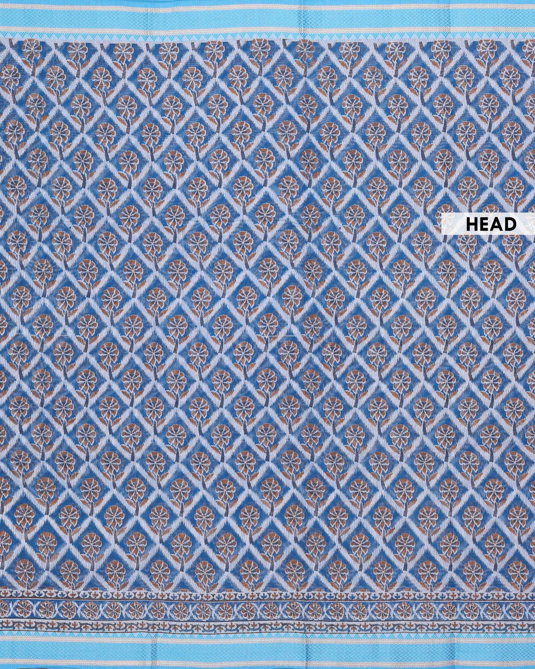 Elegant Linen Cotton Saree with Traditional Floral Motifs and Intricate Woven Border - Light Blue