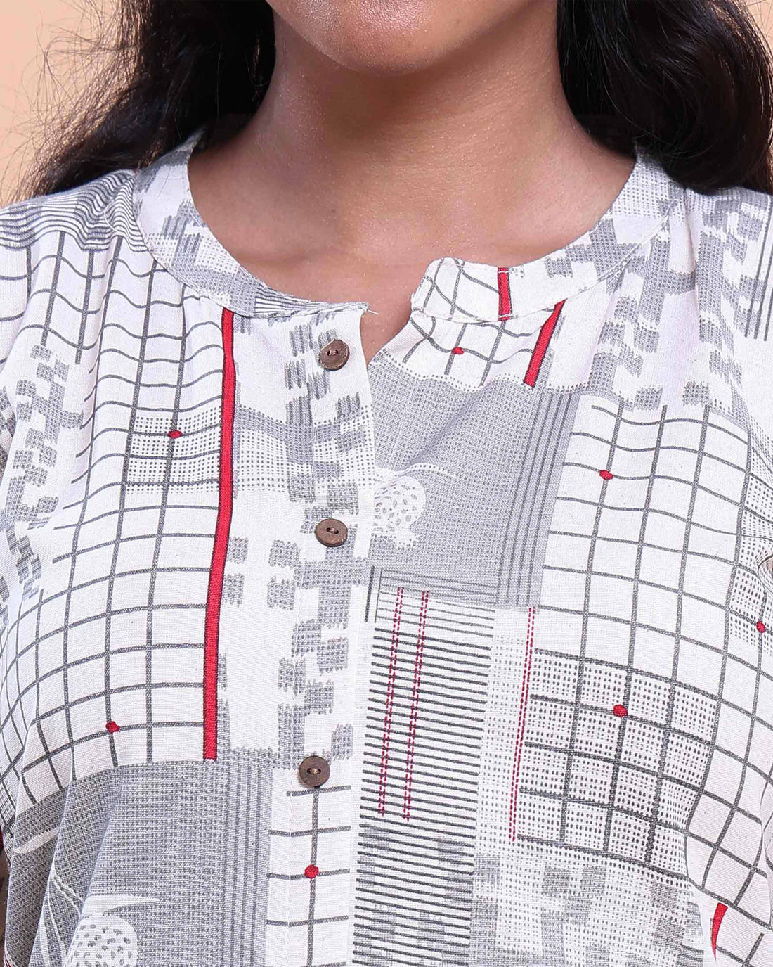 Designer Women's A-Line Kurta with Geometric Print and 3/4 Sleeves - Off White