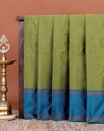 Elegant Semi Soft Silk Saree with Zari Checkered Body and Classic Contrast Woven Border - Green
