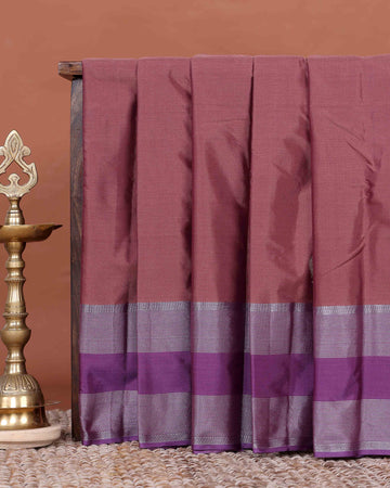 Elegant Semi Soft Silk Saree with Plain Body and Subtle Silver Zari Striped Contrast Border - Burgundy