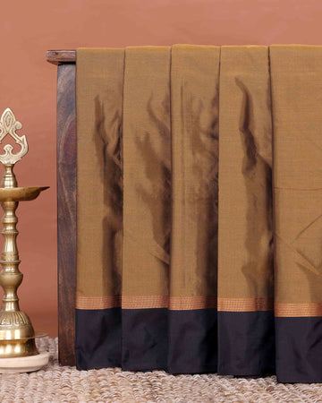 Elegant Semi Soft Silk Saree with Plain Body and Classic Contrast Zari Woven Border - Brown