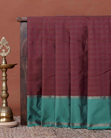 Elegant Semi Soft Silk Saree with Zari Checkered Body and Classic Contrast Woven Border - Purple