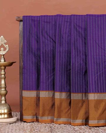Elegant Semi Soft Silk Saree with Vertical Stripes and Classic Woven Contrast Border - Purple