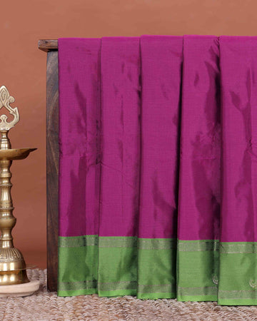 Elegant Soft Silk Saree with Plain Body and Classic Woven Contrast Border - Purple