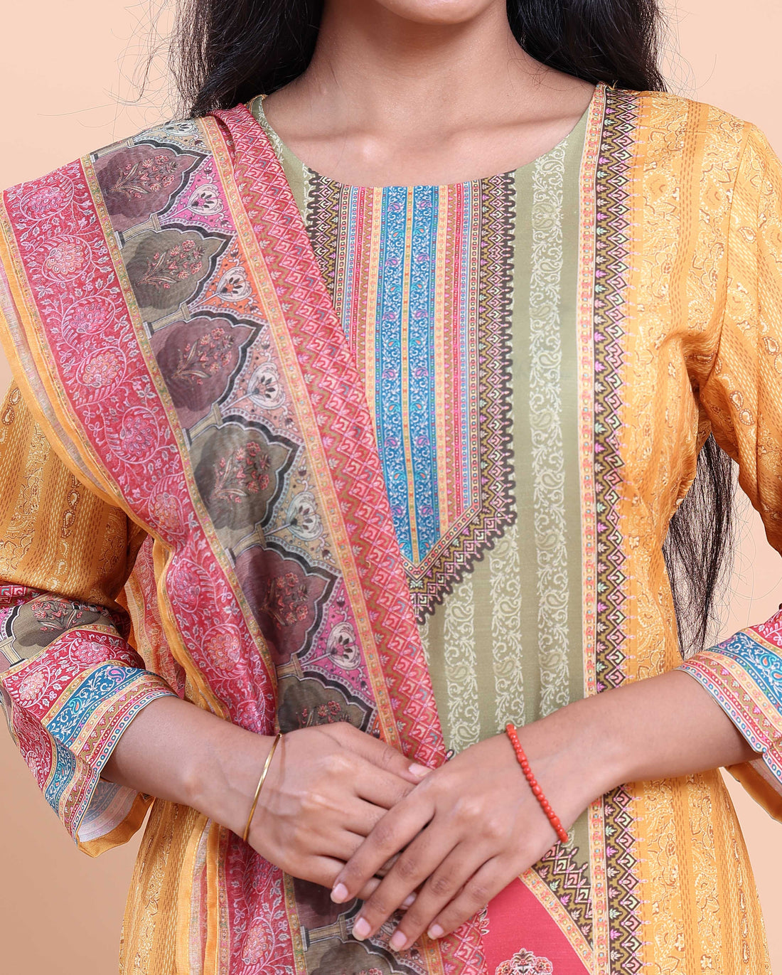 Elegant Women's Printed Straight Salwar Suit Set with Dupatta - Yellow