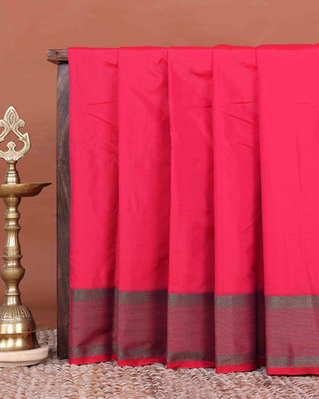 Elegant Soft Silk Saree with Plain Body and Classic Woven Contrast Border - Dark Pink