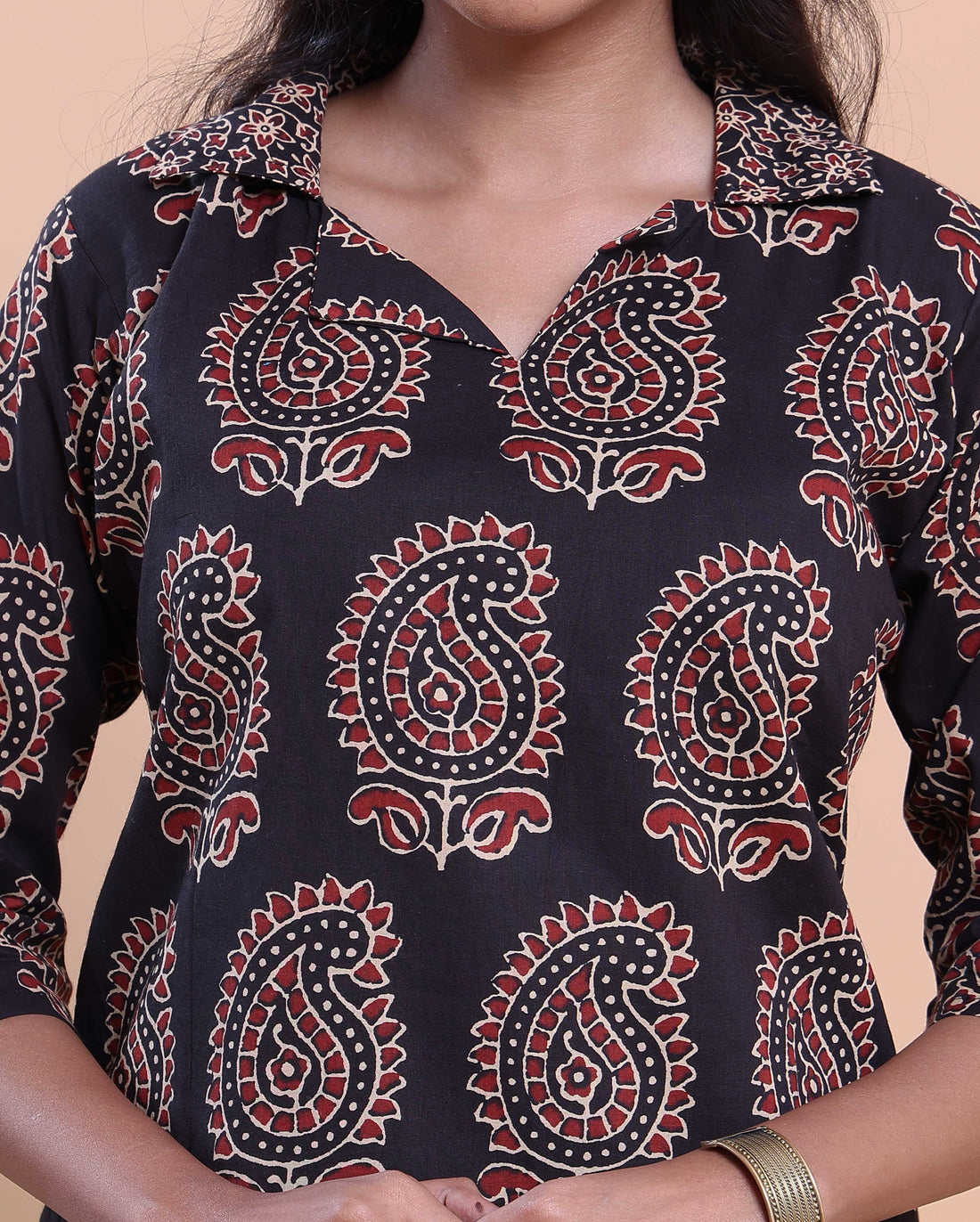 Women's Handblock Printed Kurta with Palazzo Set - Black