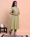 Elegant  Women's Ethnic Kurta with Yoke Embroidery and Straight Pants - Green