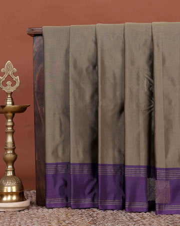 Elegant Semi Soft Silk Saree with Plain Body and Zari Woven Square Motifs with Contrast Border - Olive Green