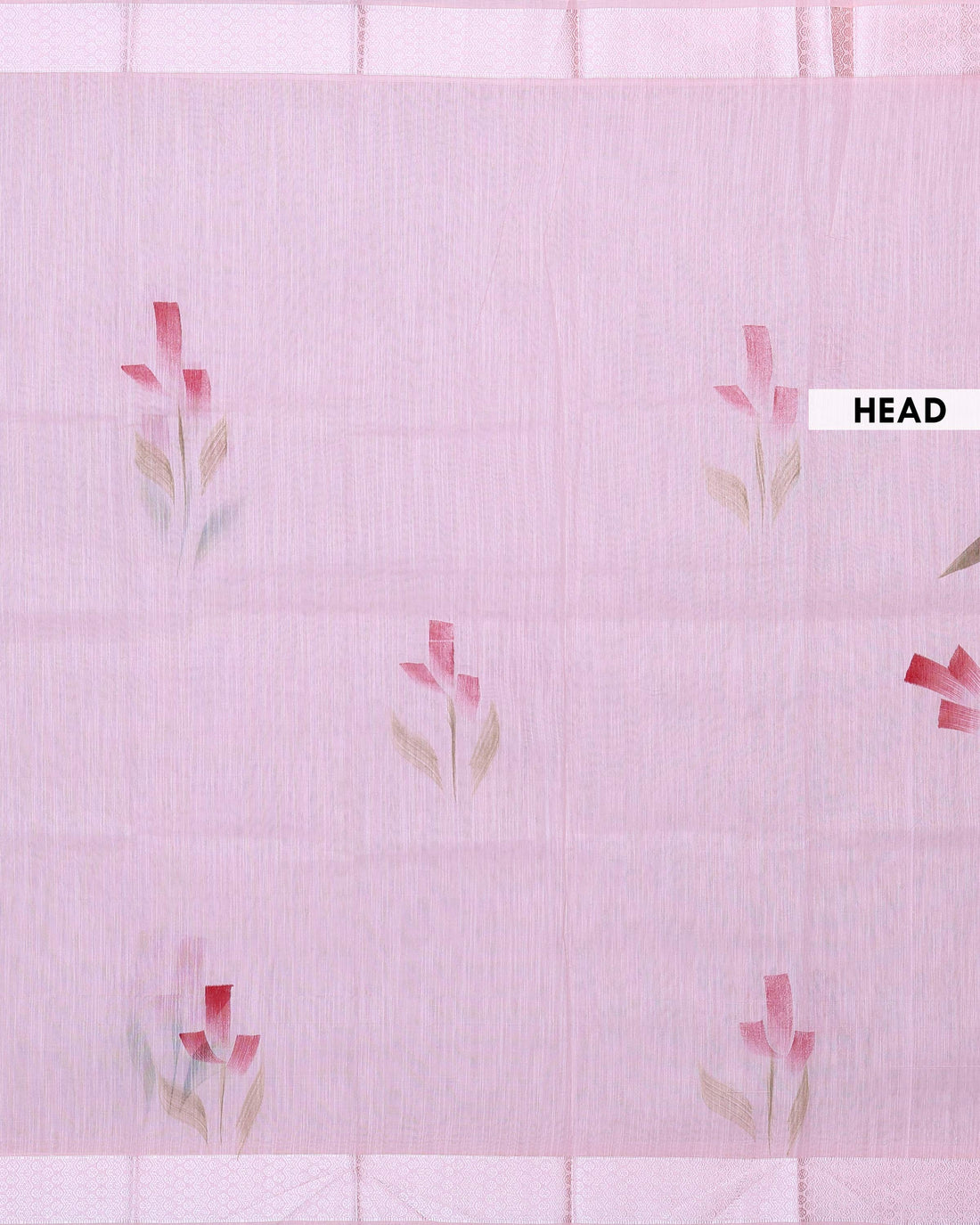Elegant Linen Tissue Saree with Delicate Floral Motifs and Intricate Woven Border - Pastel Pink