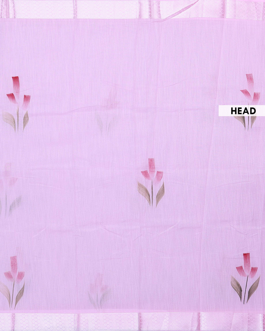 Elegant Linen Tissue Saree with Delicate Floral Motifs and Intricate Woven Border - Rose Pink