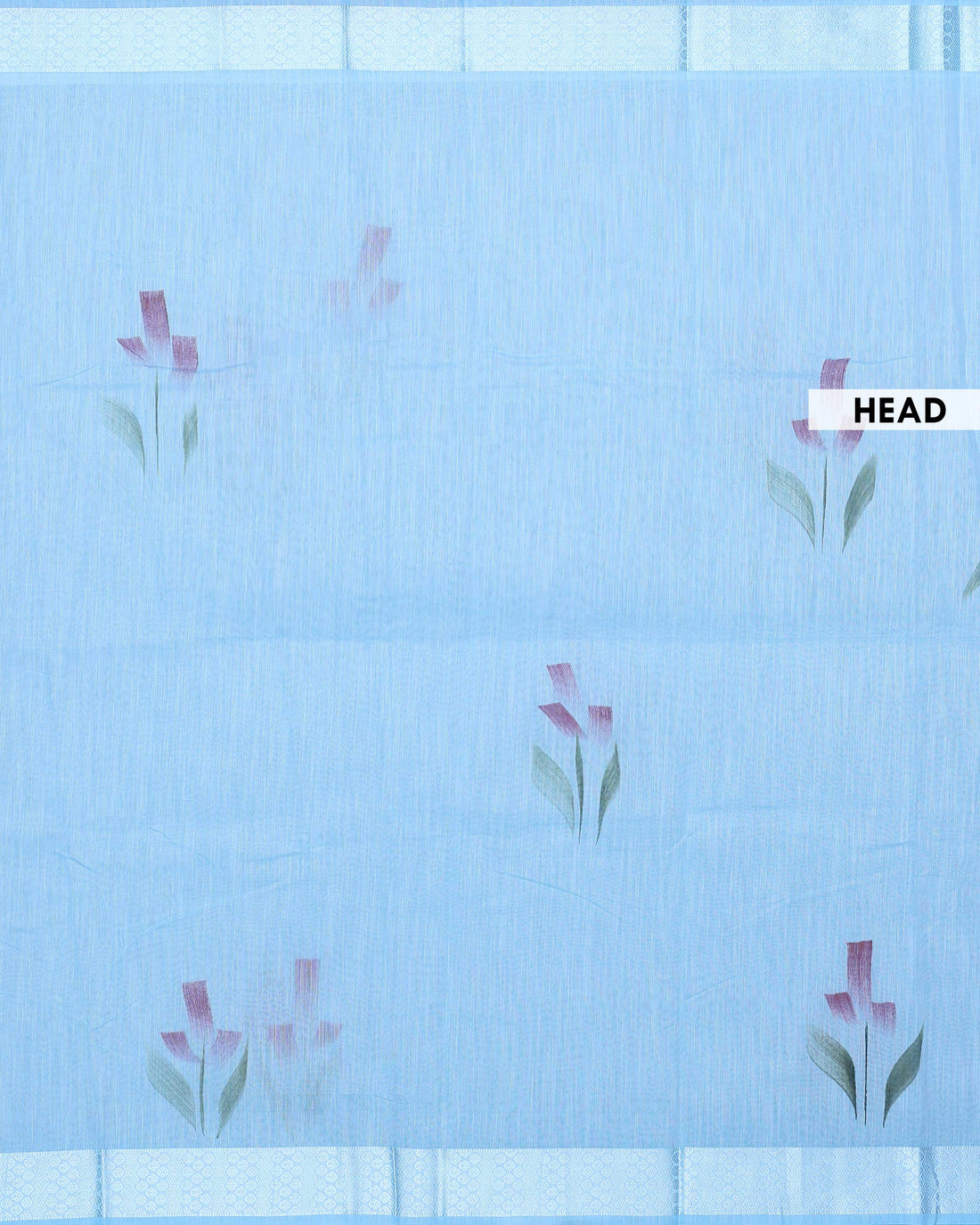 Traditional Linen Tissue Saree with Delicate Floral Motifs and Intricate Woven Border - Sky Blue