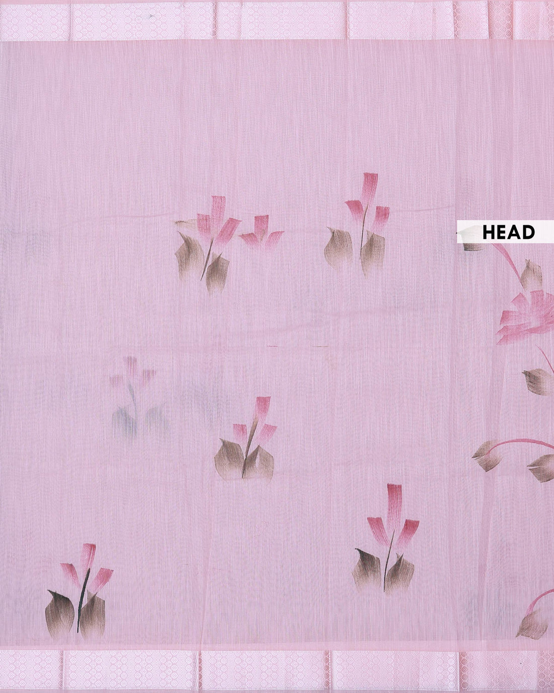 Traditional Linen Tissue Saree with Delicate Floral Motifs and Intricate Woven Border - Pastel Pink