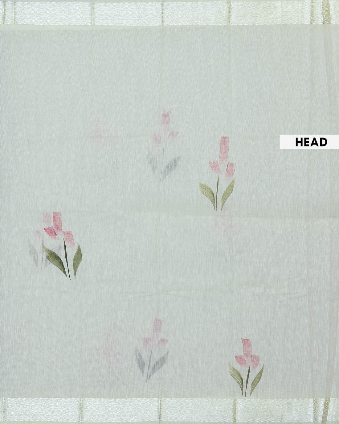 Traditional Linen Tissue Saree with Delicate Floral Motifs and Intricate Woven Border - Pista Green